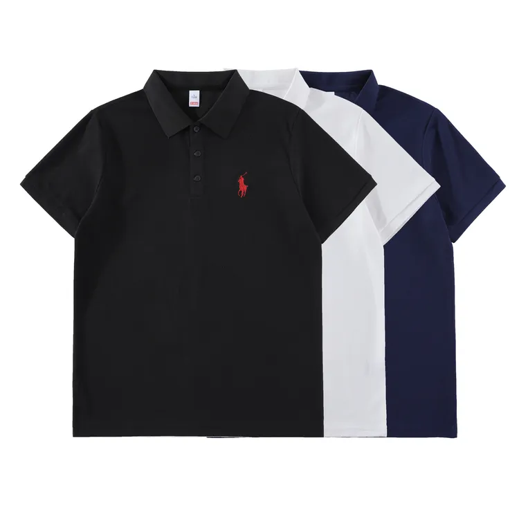 夏季男士高定百搭简约个性翻领短袖休闲刺绣轻奢纯色半袖POLO衫