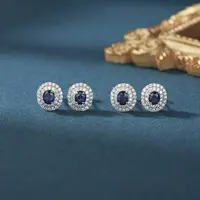 S925银镶嵌蓝宝石耳钉-多样性发其一-4.5*3.5mm-DS06598-25（JG）