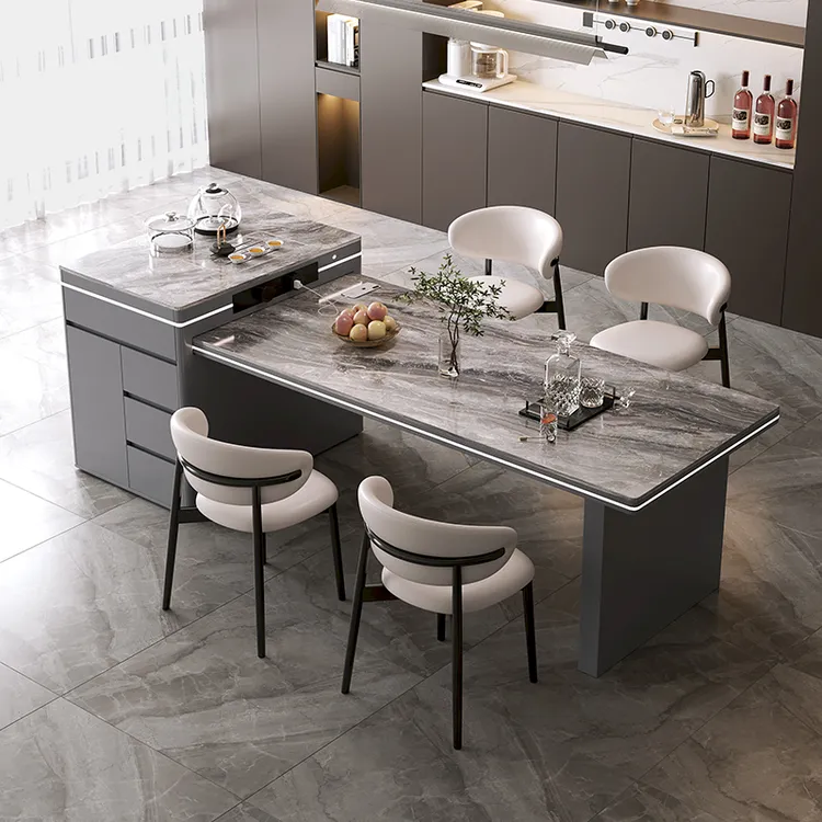 意式极简多功能伸缩岛台餐桌一体现代简约家用泡茶火锅一体吃饭桌