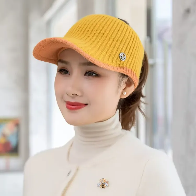 针织空顶帽子女士秋冬季休闲鸭舌帽户外百搭潮棒球帽毛线帽子 