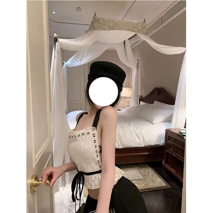 韩系设计感小众纯欲气质挂脖收腰吊带背心女2025新款网纱半裙