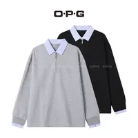 O.P.G【老钱风翻领拼接撞色卫衣】秋季新款情侣百搭休闲上衣3122