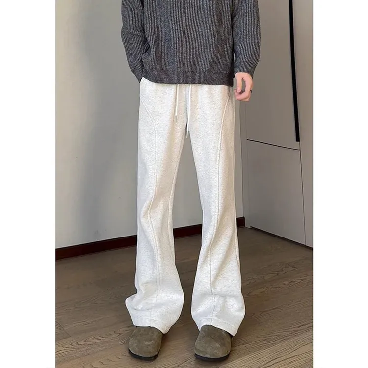 白花灰斜切弯刀微喇卫裤男美式cleanfit休闲裤新款宽松百搭运动裤