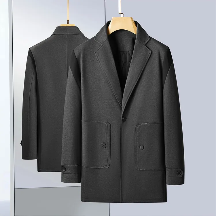 加大码男士西装秋冬加厚大衣休闲商务毛呢夹棉大衣冬季中长款外套