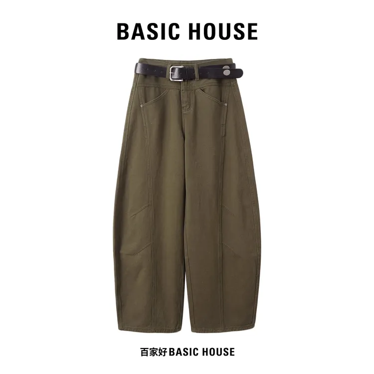Basic House/百家好复古工装裤2025百搭宽松牛仔弯刀裤Q462 QX