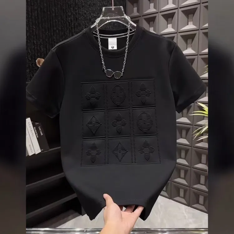 夏季爆款潮牌重工钢印男士时尚百搭纯棉短袖T恤潮流情侣休闲半袖t