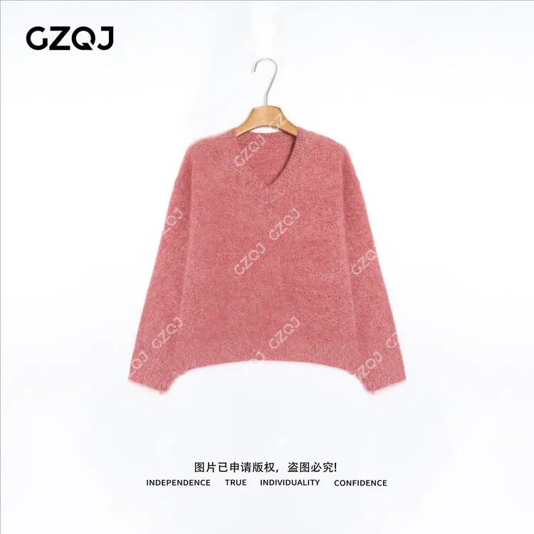 老琴私服【艺术家】100绵羊毛保暖长袖V领针织衫毛衣女冬款  0280