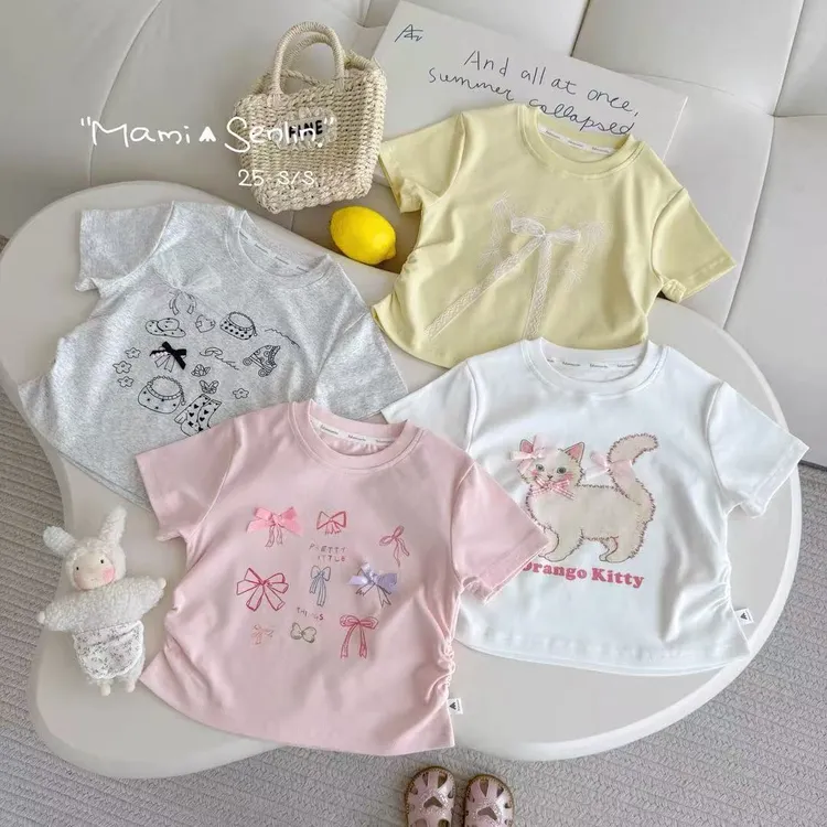 纯棉女童短袖T恤夏季新款韩版百搭洋气印花贴布半袖上衣可爱时尚