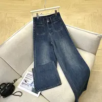 7276 W【加绒/不加绒】复古口袋设计阔腿牛仔裤女新款高腰显瘦百搭