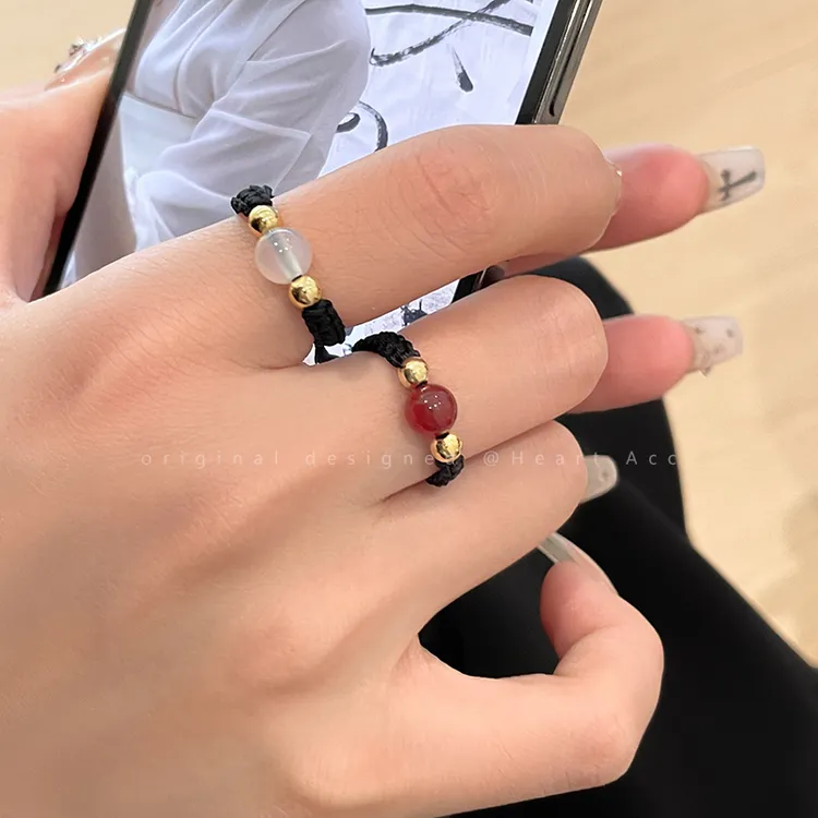 非金属树脂戒指 白色红色编织女戒情侣尾戒高级款
