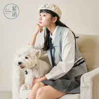 【女装优选WH】紫涵条纹绞花翻领针织马甲女春秋叠穿背心Z5Z01BS261