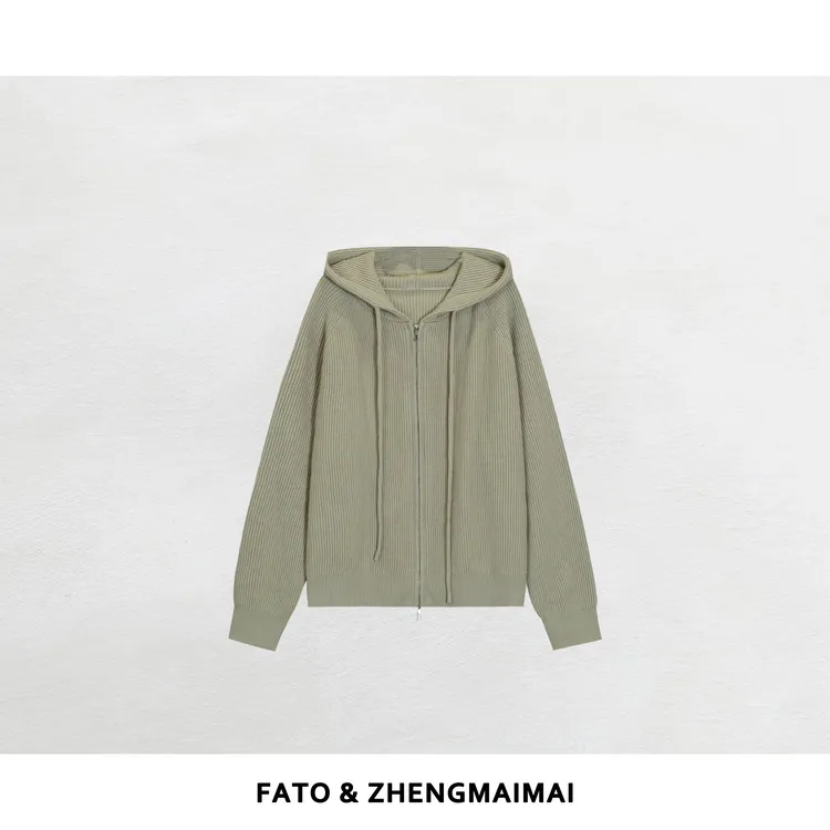 郑买买 暖坞 秋冬新款时尚百搭连帽竖纹开衫女士毛衣 CC51010M1