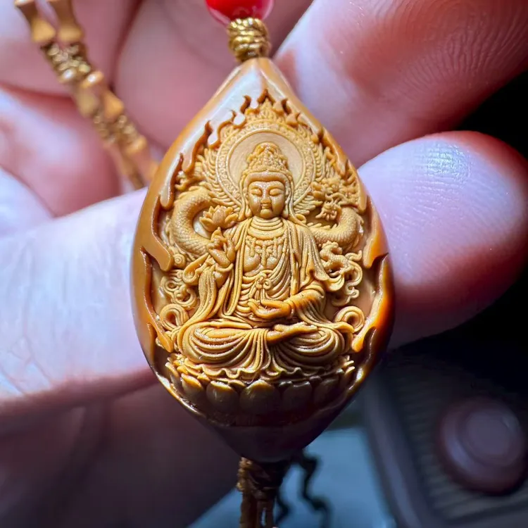 最美观音竹节脖挂链橄榄核雕刻男女同款