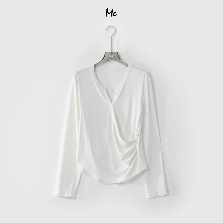 ME【斜裁亨利衫】巨软亲肤透气松弛慵懒感时尚百搭长袖上衣MESS0870