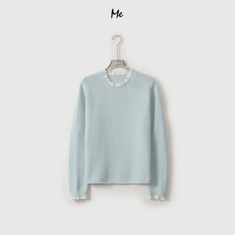 ME【韩女毛衣】绵羊毛兔毛混纺针织上衣蕾丝花边百搭毛衣MEQA3650