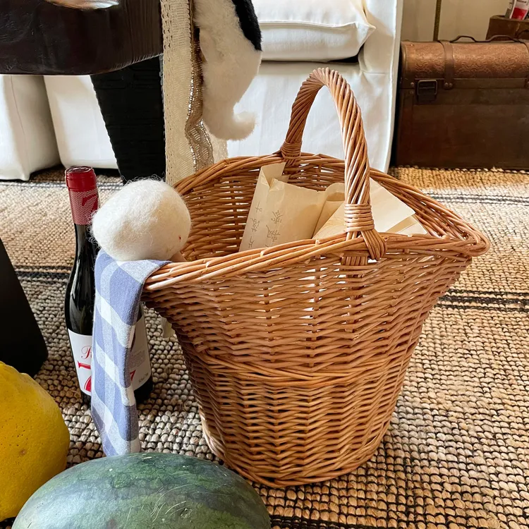 中式复古田园小院藤编织篮收纳篮高把手提篮装饰摆件