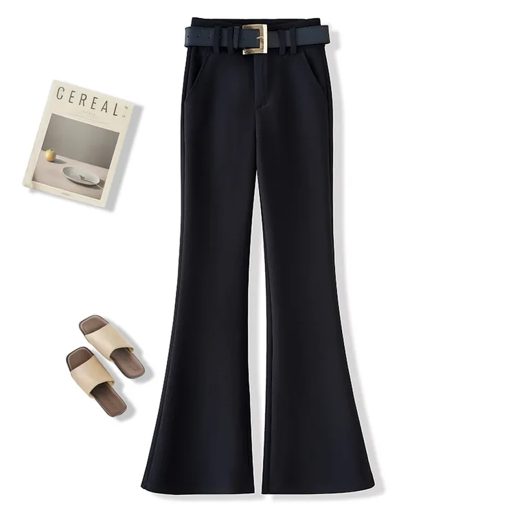 黑色微喇裤2025新款高腰弹力休闲女裤直筒喇叭裤小个子西装裤百搭