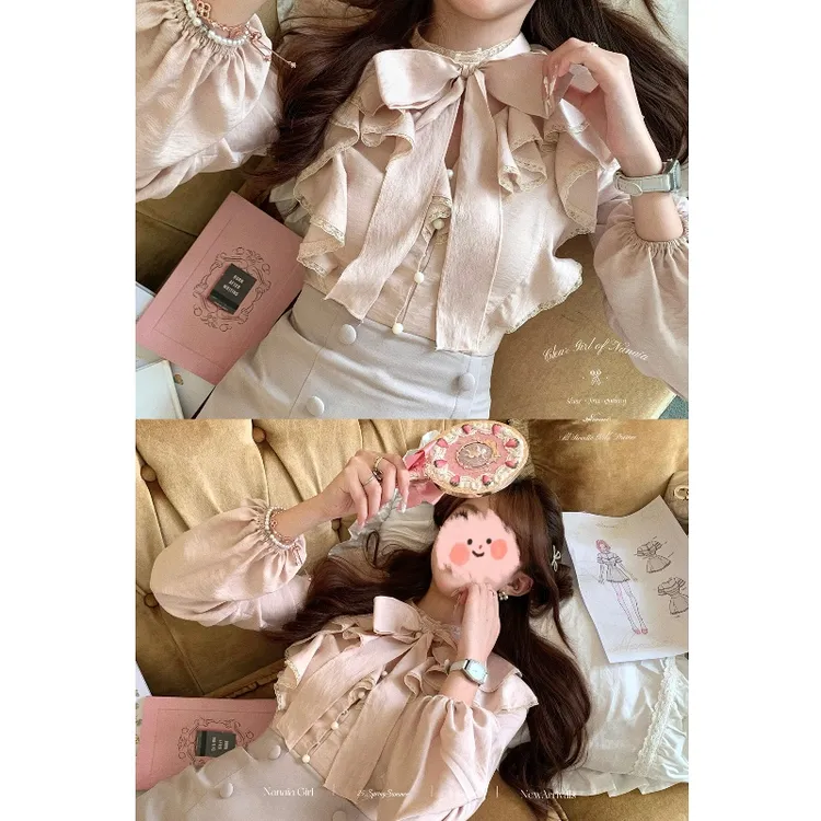 日系温柔嗲重工双层荷叶边灯笼袖上衣