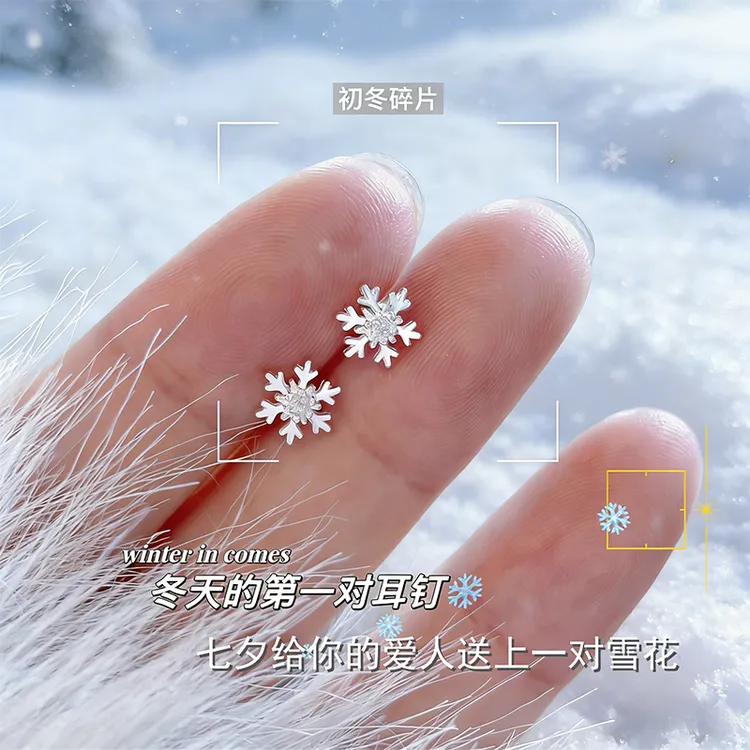 足银耳饰 s999纯银雪花耳钉女2026爆款高级感七夕元旦礼物养耳洞