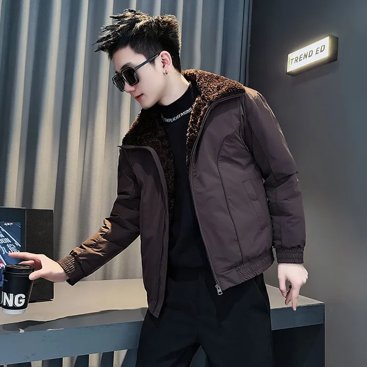 冬季拼接毛领棉衣外套男潮牌加厚保暖高级感袄子潮流新款休闲棉服