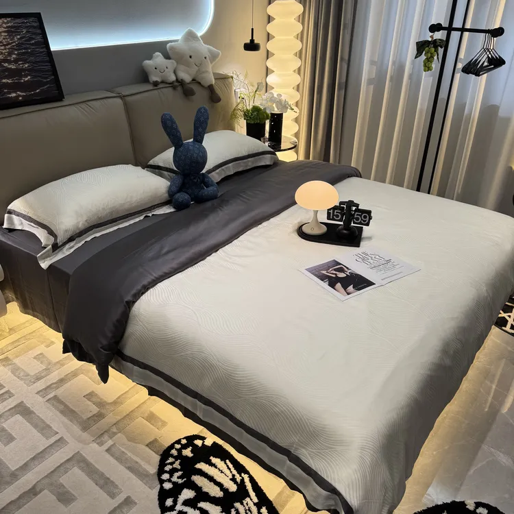 天丝四件套提花拼边工艺轻奢高档夏天专用可裸睡床单床上用品