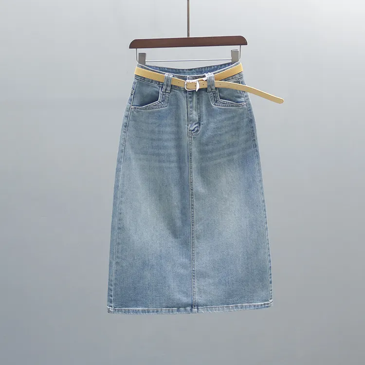 复古高腰牛仔半身裙女2025夏季新款欧货中长款显瘦开叉包臀A字裙
