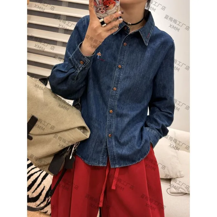 XMM.【磨毛刺绣牛仔衬衣】磨毛工装常规款加绒水洗牛仔衣MM661711-1