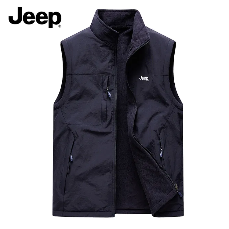 JEEP吉普美式纯色双面穿马甲男款秋冬款加绒户外坎肩工装马夹外套