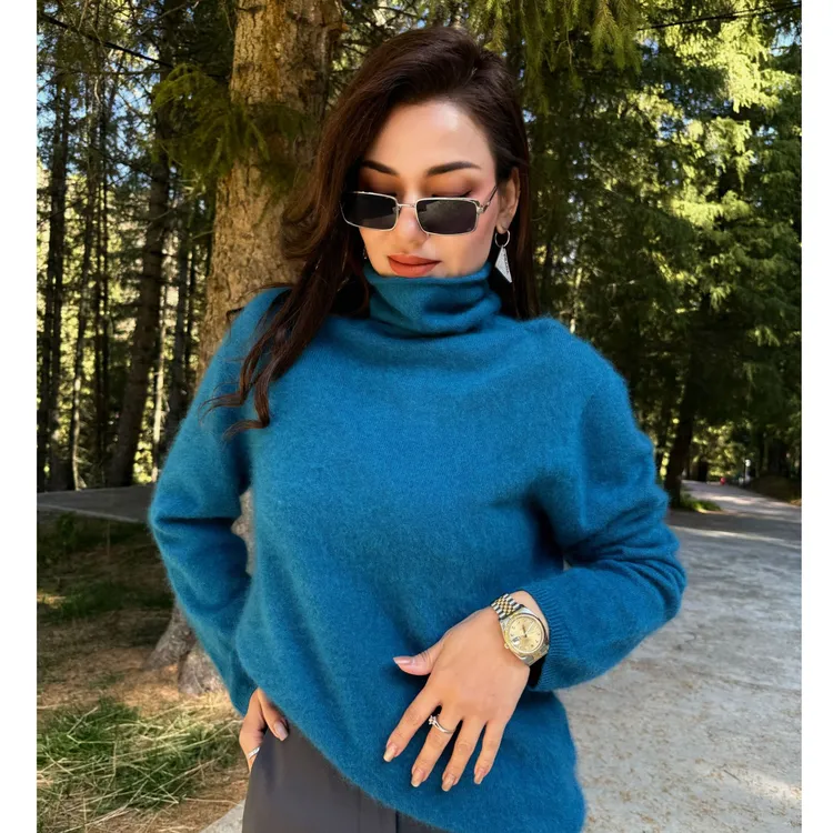 MUBINE 冬季爆款宽松百搭拉毛针织堆堆领羊毛羊绒打底衫 25245