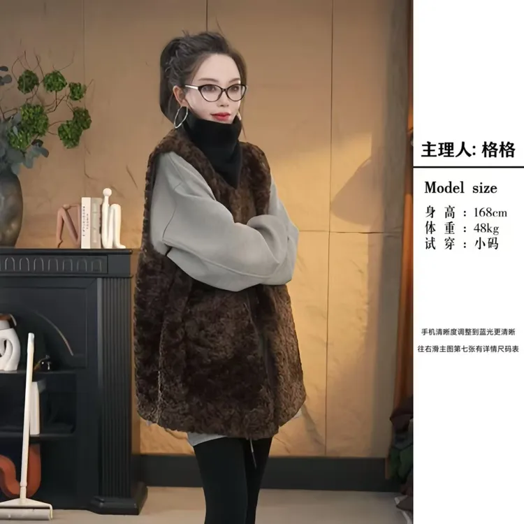 【格小姐】9898-1秋季新款韩版圆领时尚百搭洋气无袖毛毛马甲外套女