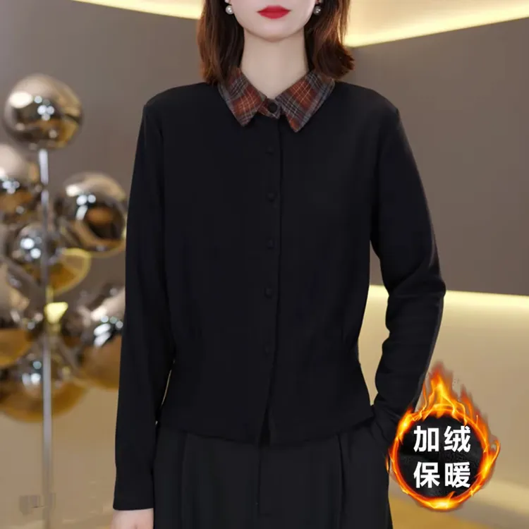 气质百搭假两件加绒长袖打底衬衫2025秋冬新款时尚内搭显瘦上衣