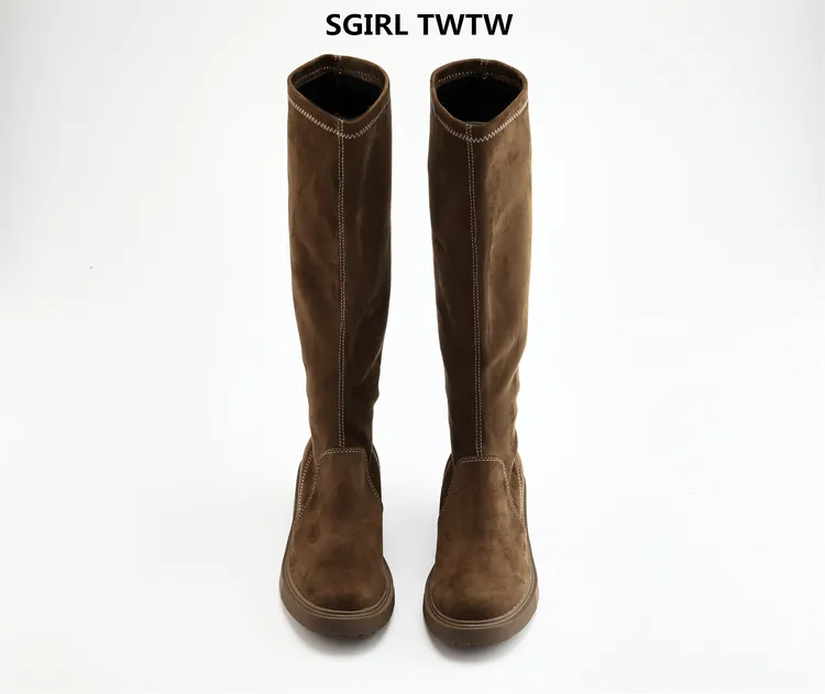 SGIRL TWTW2025年秋季新款超软透气防滑厚底绒面高筒靴弹力靴女靴