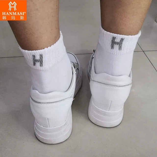 韩玛斯袜子男女儿童中筒薄款网眼棉袜抗菌防臭运动情侣短袜H31222
