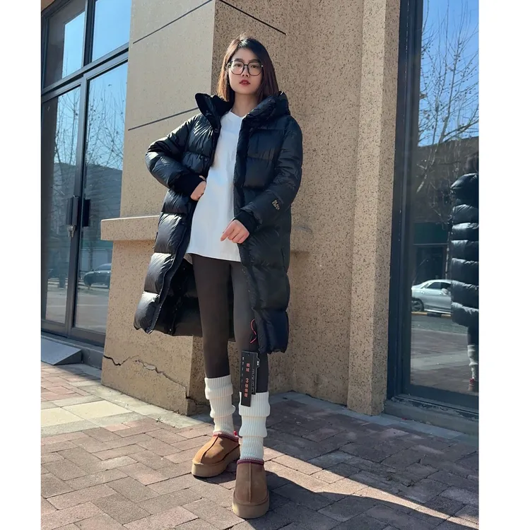 时尚显瘦韩版加厚保暖连帽中长款石墨烯3.0升级版过膝鹅绒服8816