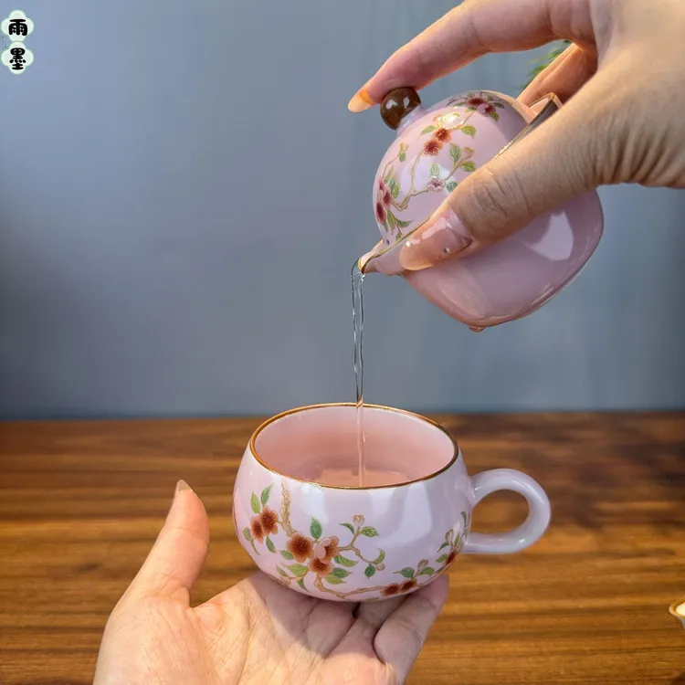 汝窑旅行茶具一壶一杯单人茶具一人饮用小茶壶便携式泡茶功夫茶具