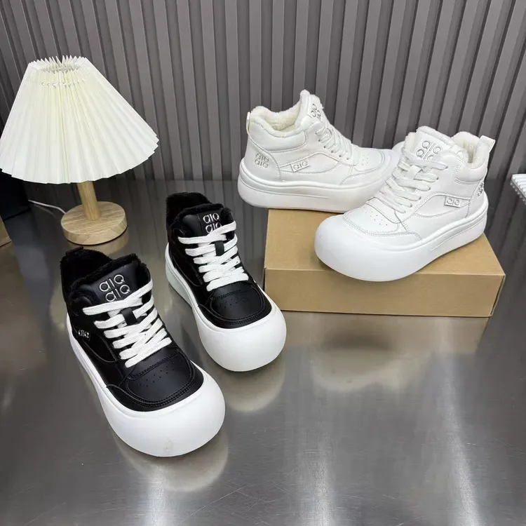 二棉+大棉 高帮鞋女秋季加绒厚底增高鞋百搭休闲运动板鞋 8899-6