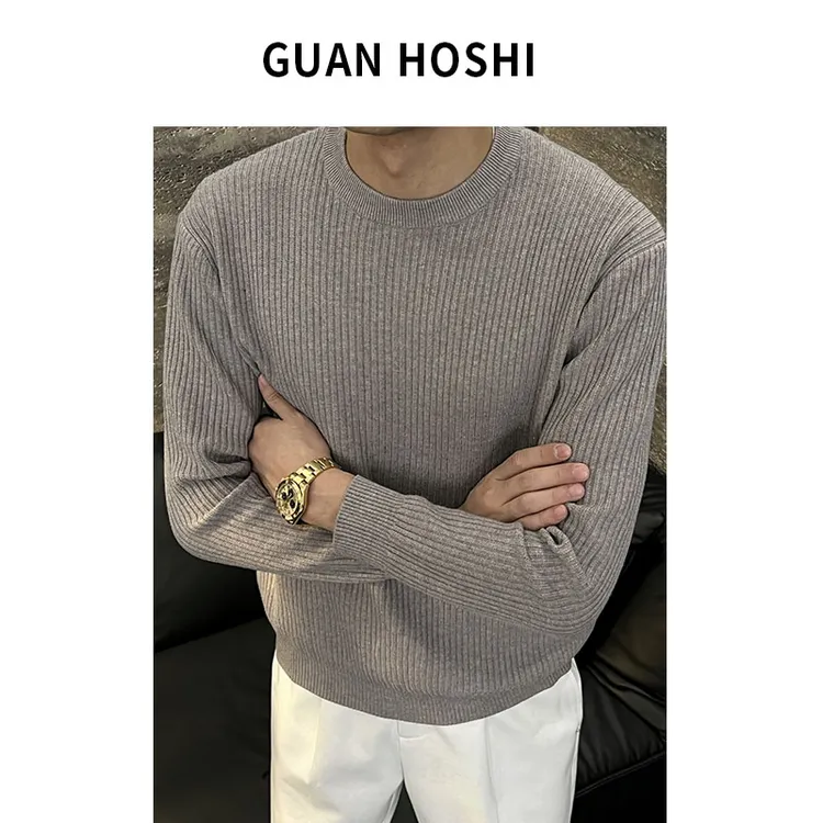 【冠什么希男装】厚款半高领针织衫毛衣坑条螺纹韩版百搭长袖线衣男