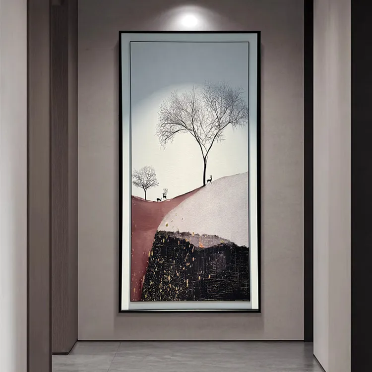 SANYI立体微雕皮雕烫金工艺树风格高端大气简约时尚玄关装饰画