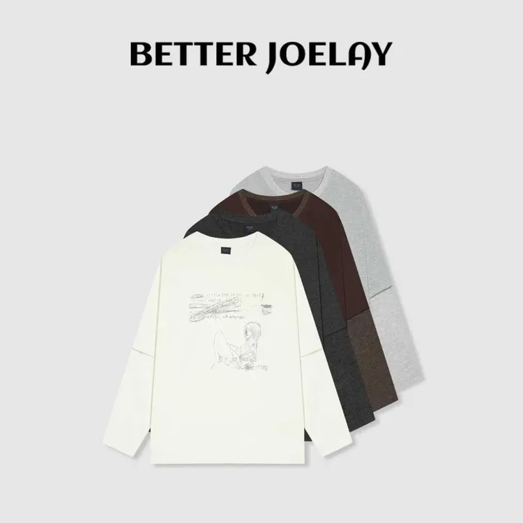 BETTER JOELAY-【宣言衫】时尚百搭简约风假两件长袖T恤KH3576
