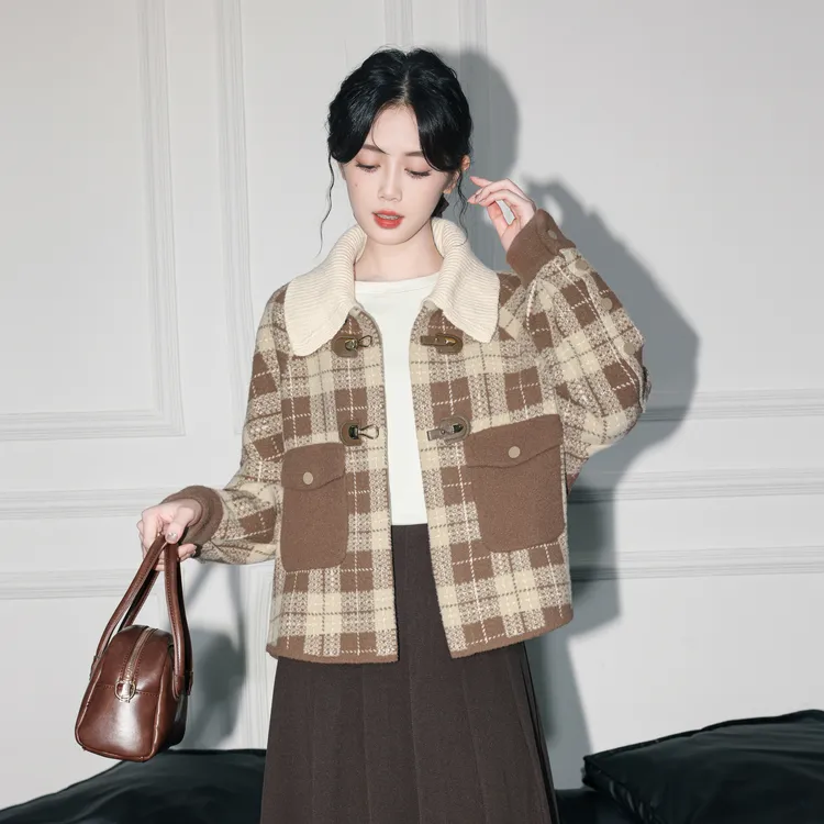 小香风格子毛呢外套女秋冬2025秋季新款超好看翻领呢子开衫短上衣