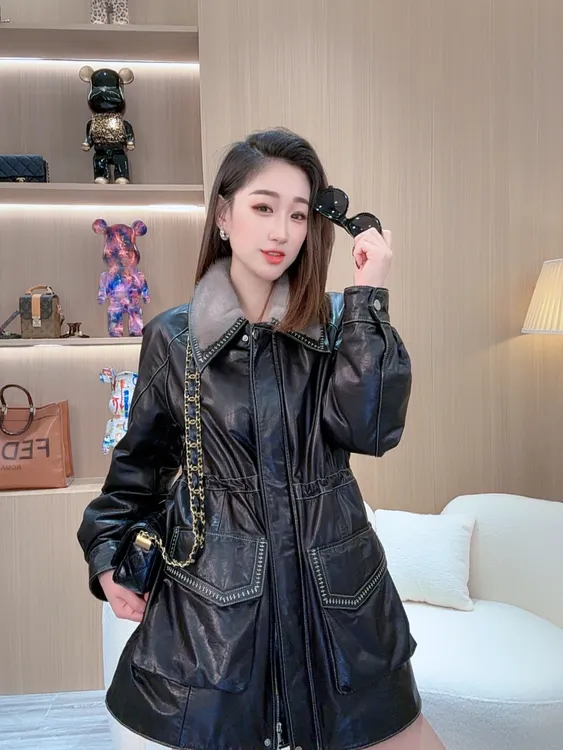 【若楠服饰】2025简约高级明线加厚潮流女士皮衣外套-25698