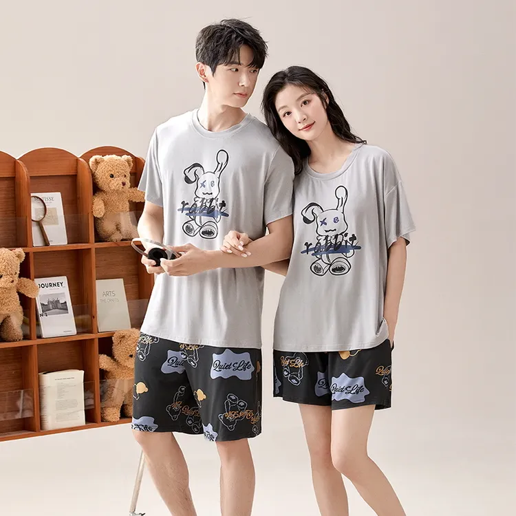 莫代尔睡衣女夏季情侣爽肤手感高档短袖夫妻短裤外出家居服男生