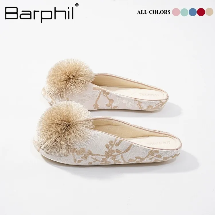 BARPHIL拖鞋室内家居棉拖鞋女新中式静音包头绣花月子鞋时尚百搭