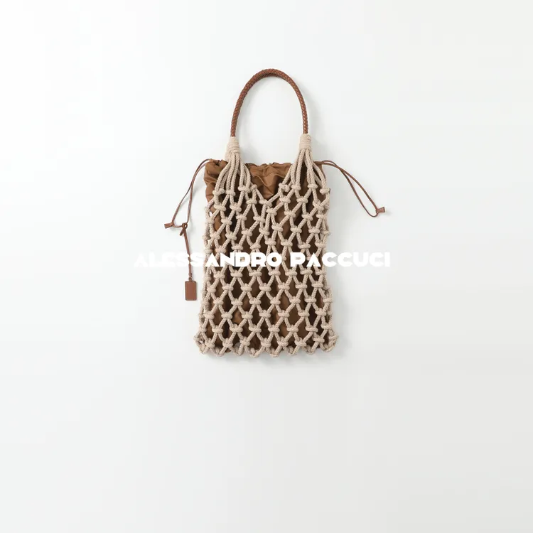 AP洛哥52060BD【渔织】头层牛皮手工编织网兜包时尚休闲百搭包包