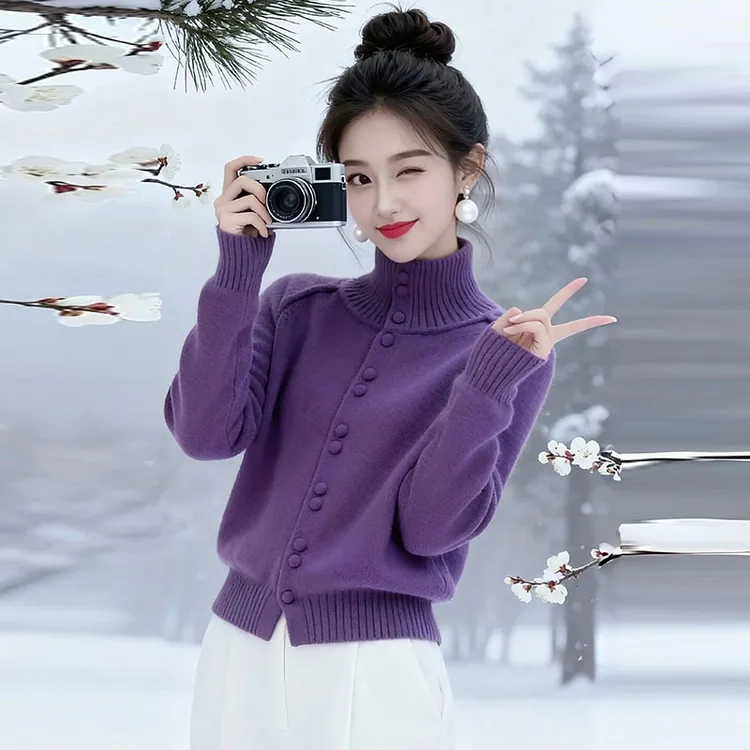 靓雅女【空山雪迹】慵懒风气质保暖针织衫女士2026秋冬新款纯色毛衣