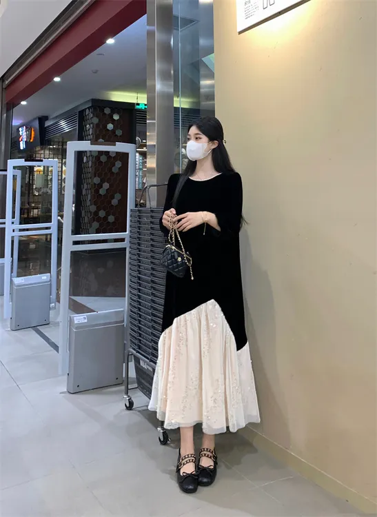 胖mm显瘦连衣裙2025春季新款大码韩版宽松遮肉气质高级感丝绒长裙