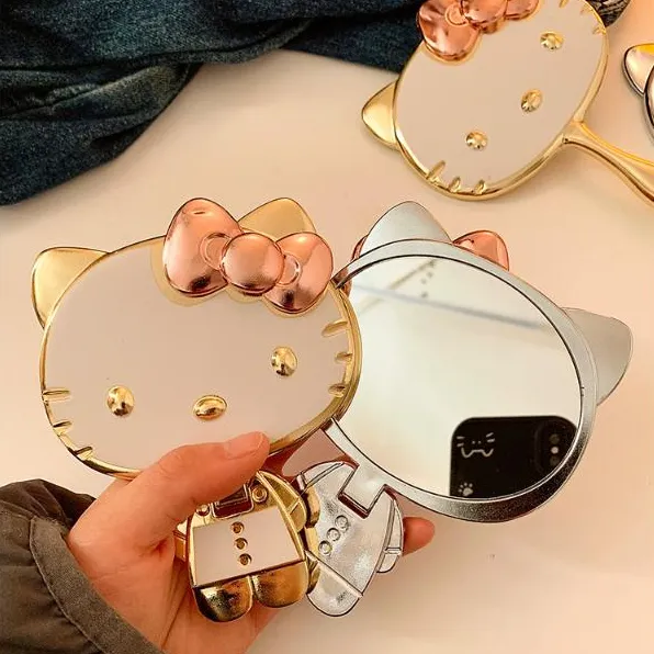 可爱kitty猫镜子女随身迷你携带手持化妆镜学生可爱折叠补妆镜HR