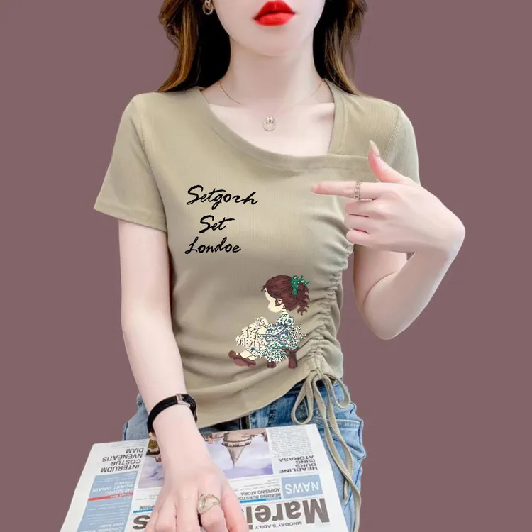 2025新款洋气短款短袖减龄设计感T恤女士夏季新款小众不规则上衣