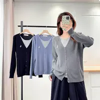 大码设计感拼接假两件针织上衣春秋胖mm显瘦遮肚正肩毛衣745