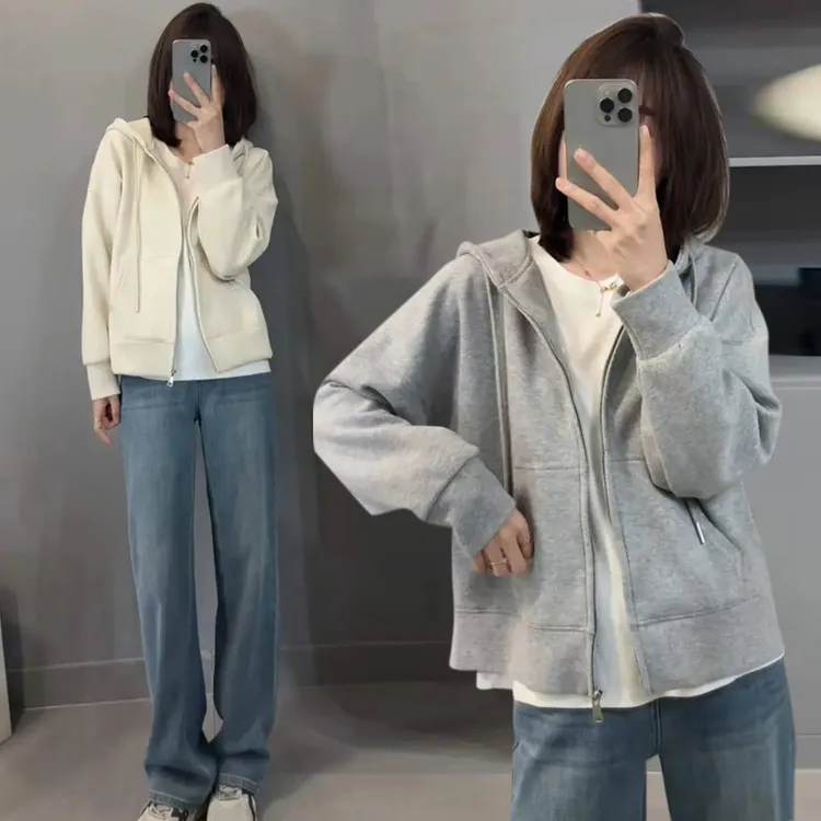 厚克重外套新款高级感连帽卫衣外套女装超好看韩系小个子休闲开衫